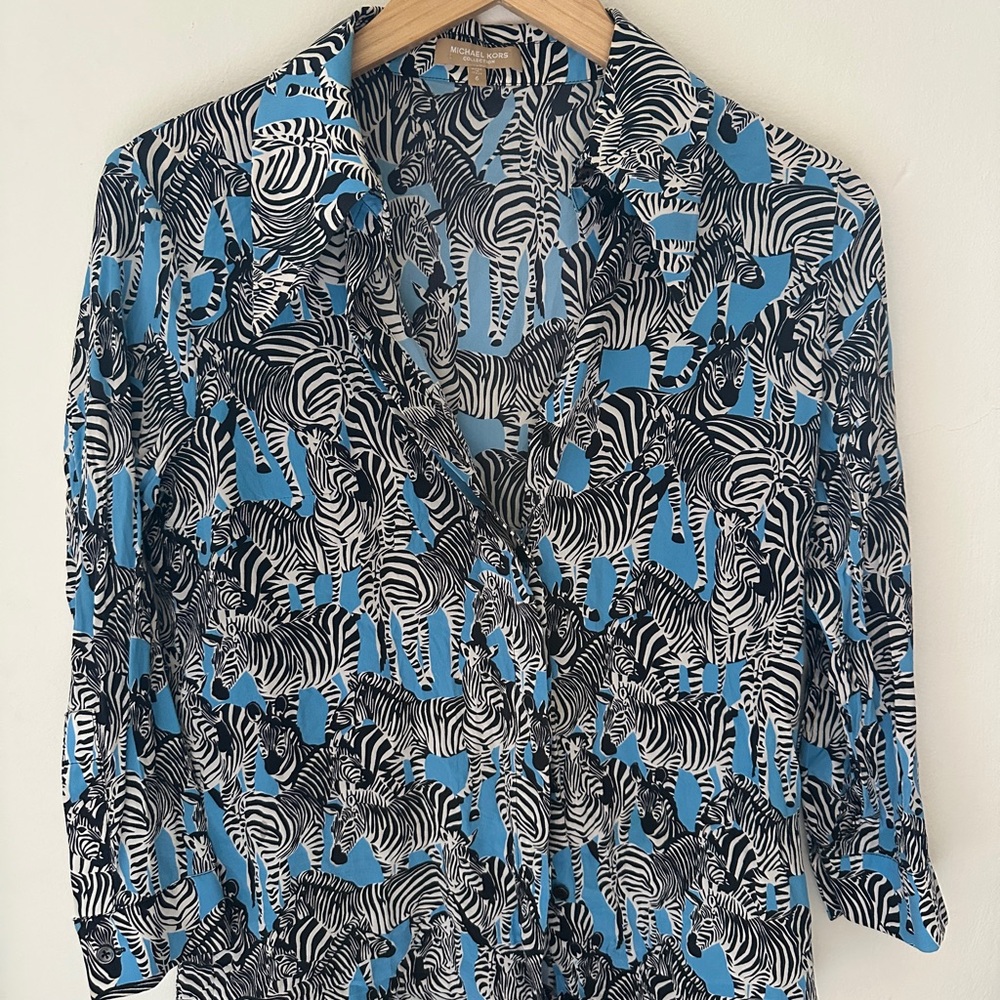 Michael Kors Blue and Black Zebra Print Blouse - Picture 4 of 5